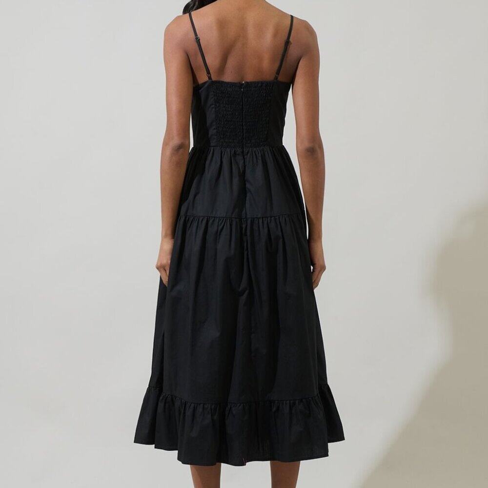 Sugarlips NWT Black Tiered Midi Dress Minimal Spaghetti Strap size XL - Picture 2 of 3